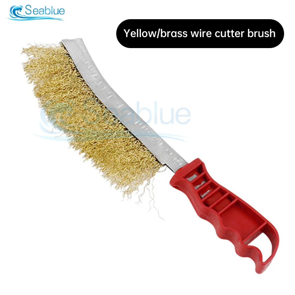 Steel Wire Brush Plastic Handle Stainless Copper Plated Wire For Metal Rust Removal Deburring Paint Residue Cleaning Polishing