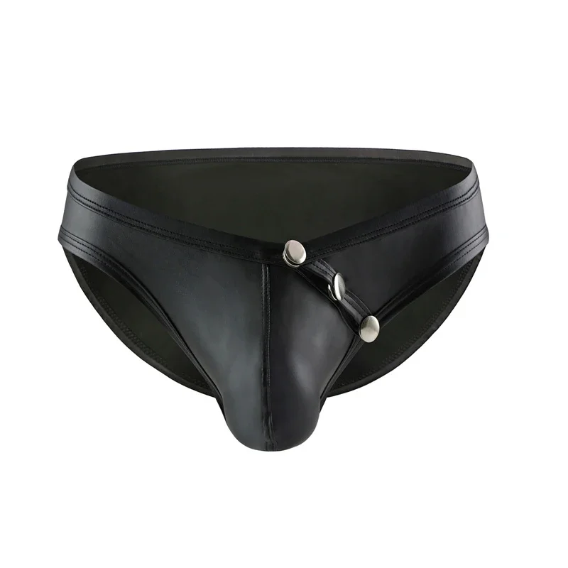 

Men's Underwear Imitation Leather Button Design Pouch Panties Sexy Breathable Low Waist Solid Color Briefs Canzoncillos Hombre