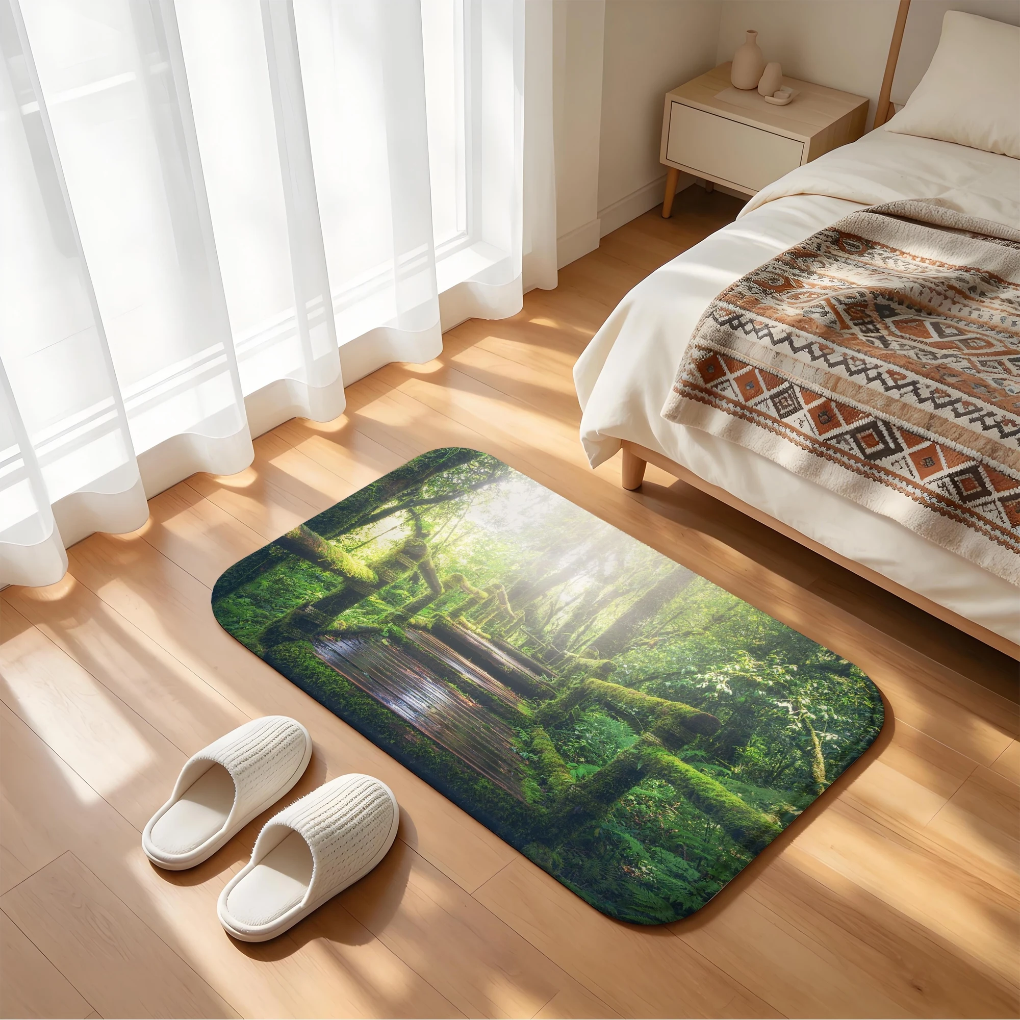 Mossy Forest Bridge Bath Mat Woodland Path Water Absorbent Quick Dry Anti-Slip Shower Rug Floor Carpet for Bathroom Home Decor