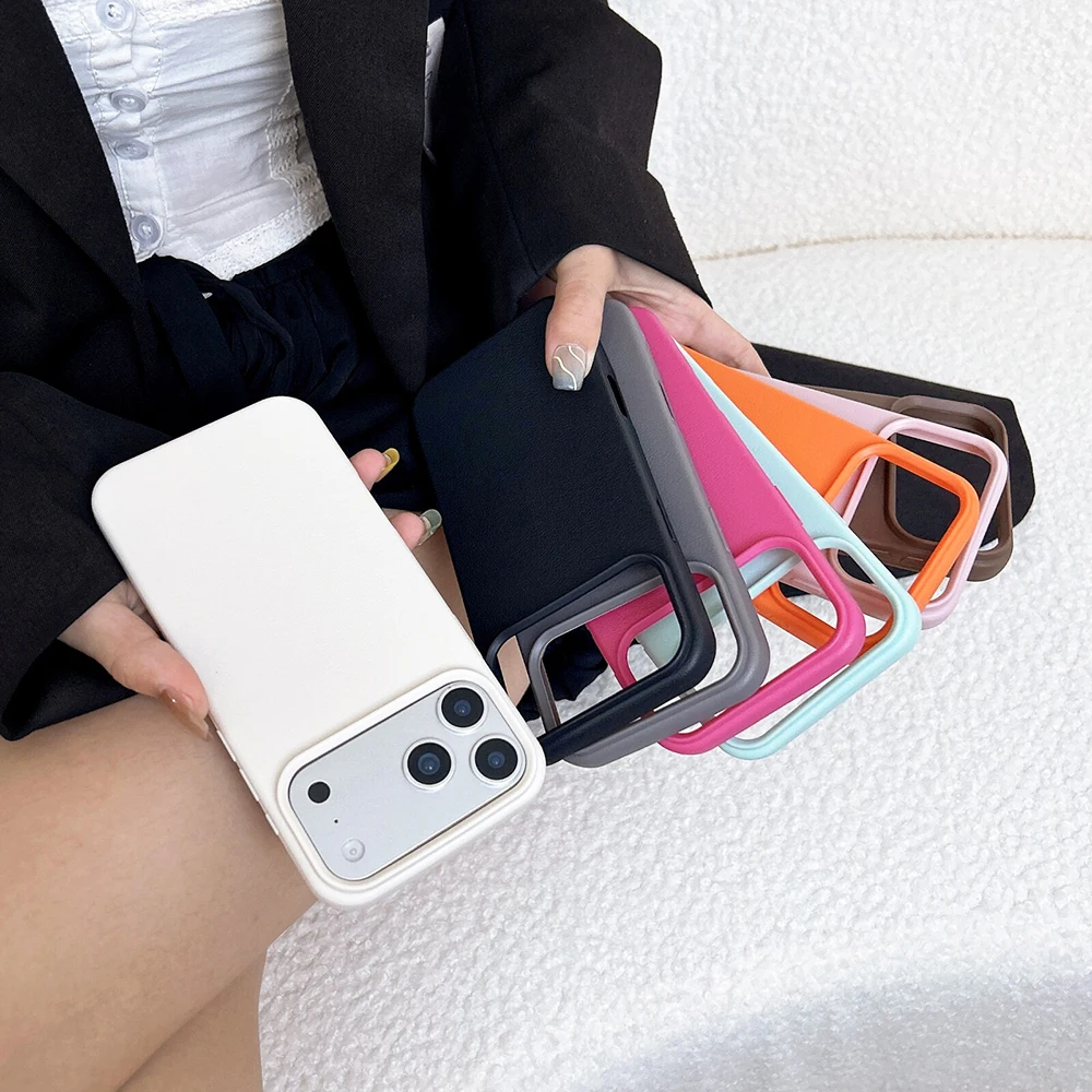 Funda suave de silicona con textura de cuero de lujo para iPhone Air 17 16 15 14 13 12 11 Pro Max 16E Color caramelo cubierta trasera mate carcasa de TPU