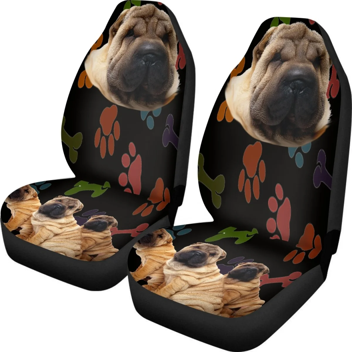 Car Seat Covers Set Kawaii Cartoon Pug Design Universal Fit Most Auto Truck Van Car Seat Covers Set High Quality Car Accessories