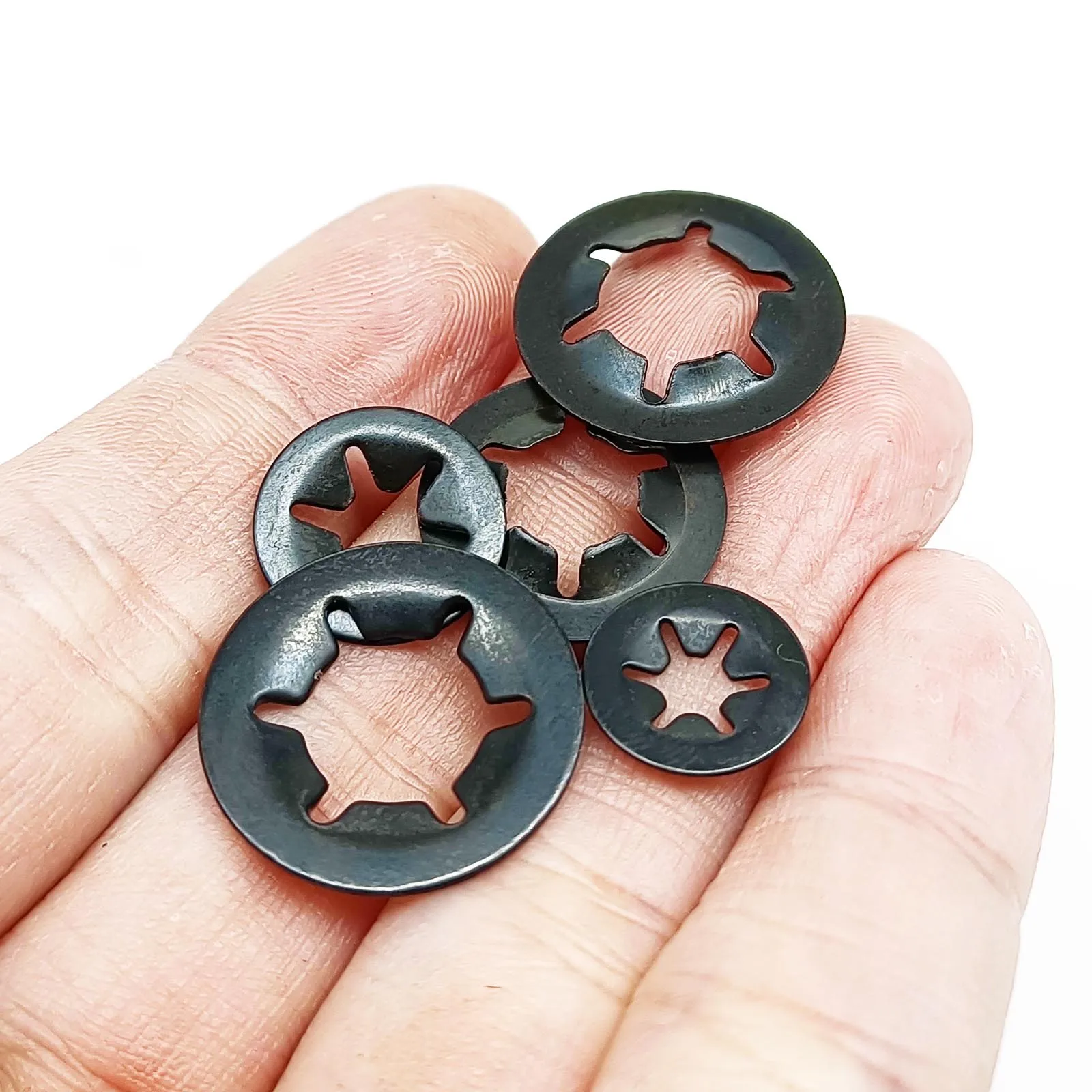 350pcs/box M2.5-M10 External Circlip Self-Locking Retaining Clip Push On Shaft Bearing Snap Ring Washer Kit Set Black 65mn Steel