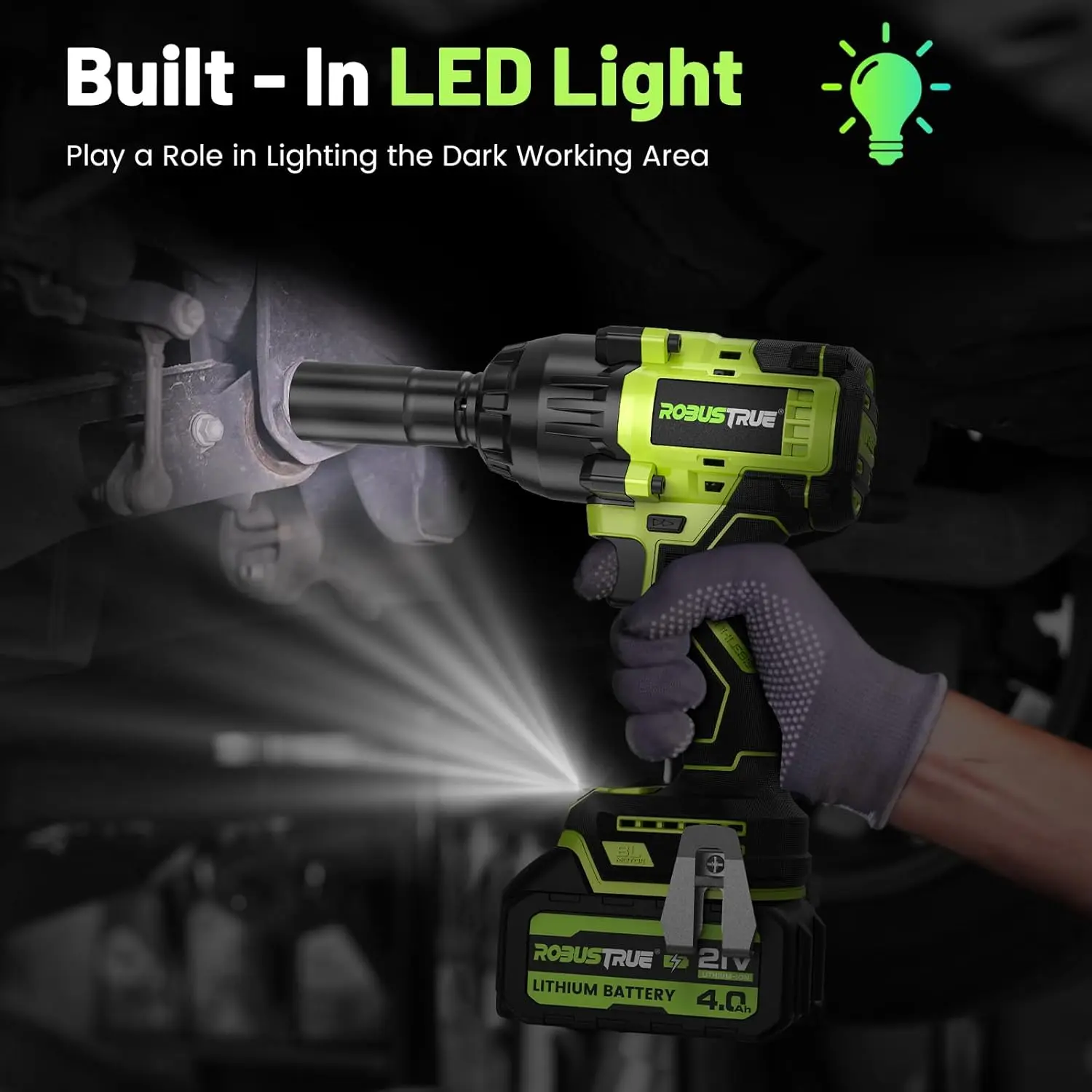 Robustrue Cordless Impact Wrench 738ft-lbs(1000N.m) High Torque Brushless Impact Gun 2 x4.0Ah Battery For Makita Electric Wrench