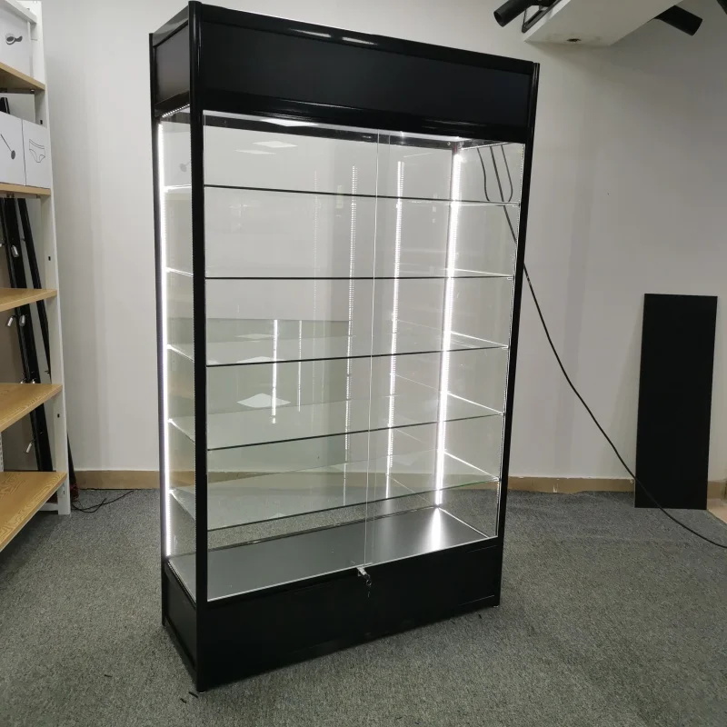 Vitrine en verre Vitrin avec lumière LED intérieure, armoire personnalisée, vitrine de vente au détail, magasin complet, résistant à 360