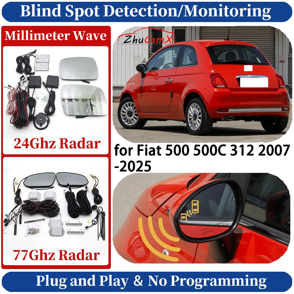 Car Blind Spot Monitoring/Detection System for Fiat 500 500C 312 2007-2025 Night Driving Side Lane Change Warning Safe Assist