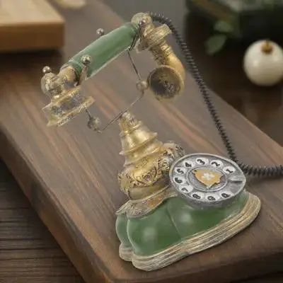 โทรศัพท์แบบหมุนย้อนยุค ของตกแต่งโทรศัพท์แบบหมุน รูปปั้นโทรศัพท์ขนาดเล็กสำหรับตกแต่งบ้าน สำนักงาน โต๊ะทำงาน ห้องต่างๆ