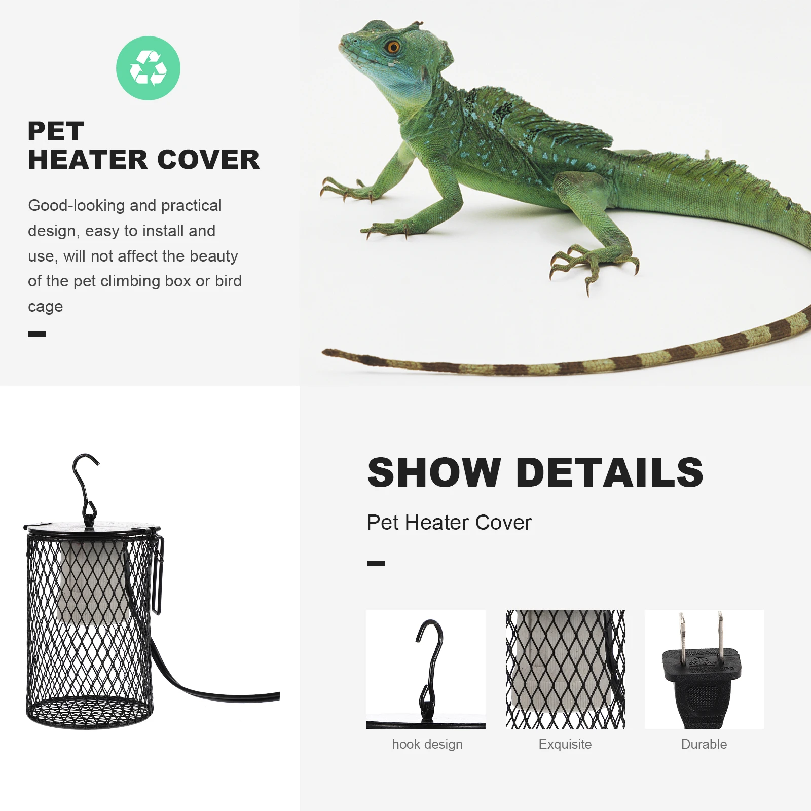 

Reptile Heat Lamp Cover Metal Guard Shade Habitat Light Supplies Hanging Tank Accessory High Strength Durable Anti Scalding