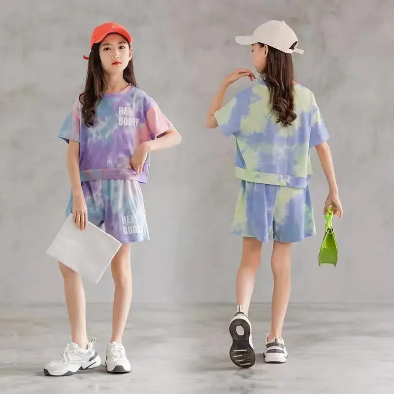 2Pcs Summer Big Kids Baby Tall Girls Clothes Tops T-shirt+Skirt for 8 10 11 12 13 14 Years Teenage Girl Clothes Children's Sets