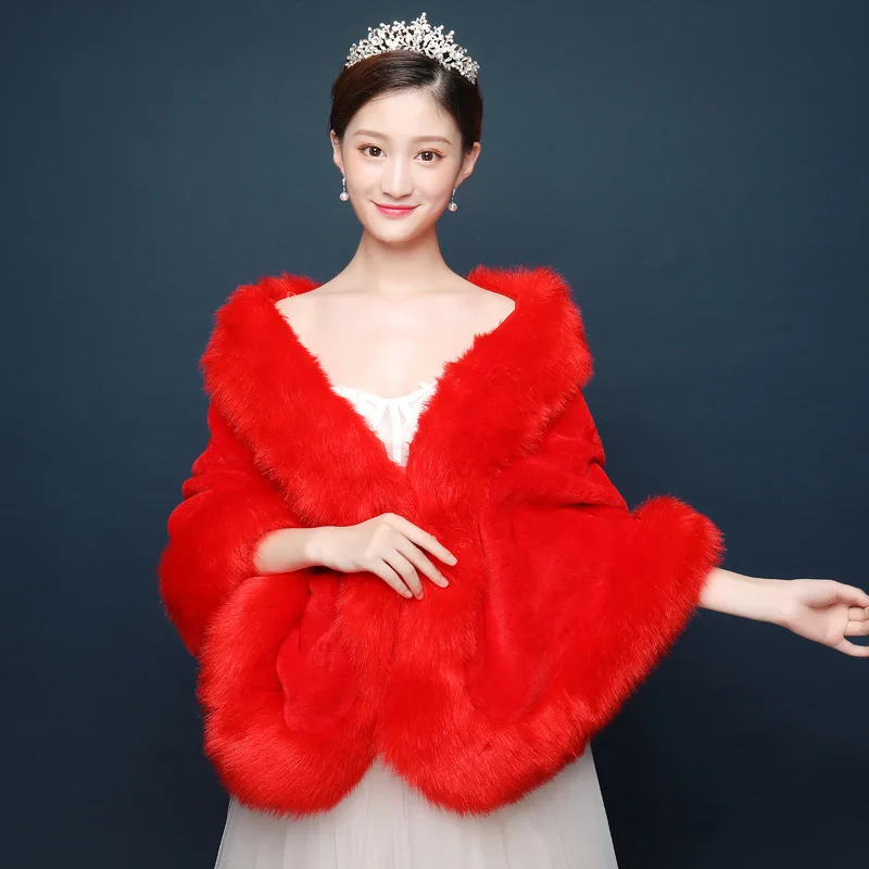 Faux Fur Cape Fall Winter Wedding Wraps Warm Bridal Accessories Long Women Formal Occasion Shrug Fashion Bolero Novia