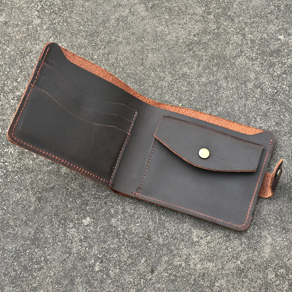 Dompet Kulit Kuda Gila Pria - Dompet Kulit Asli Lipat Dua (11x9.5cm) dengan Saku Koin & Slot Kartu Kredit