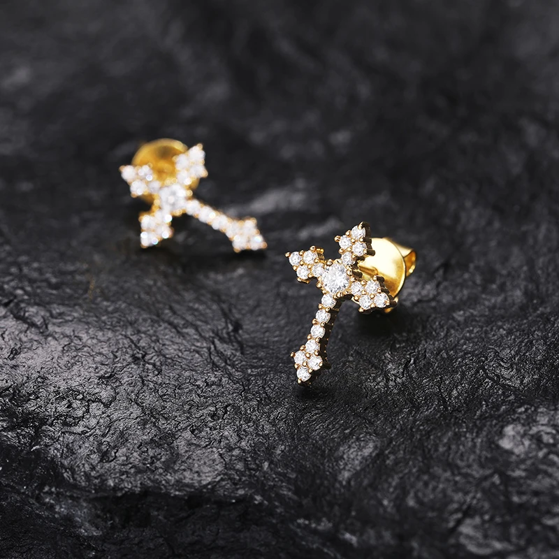 TUHE Unisex High Quality D VVS Moissanite Cross Earrings For Women Men\'s Real 925 Silver Iced Out Jewelry Gifts