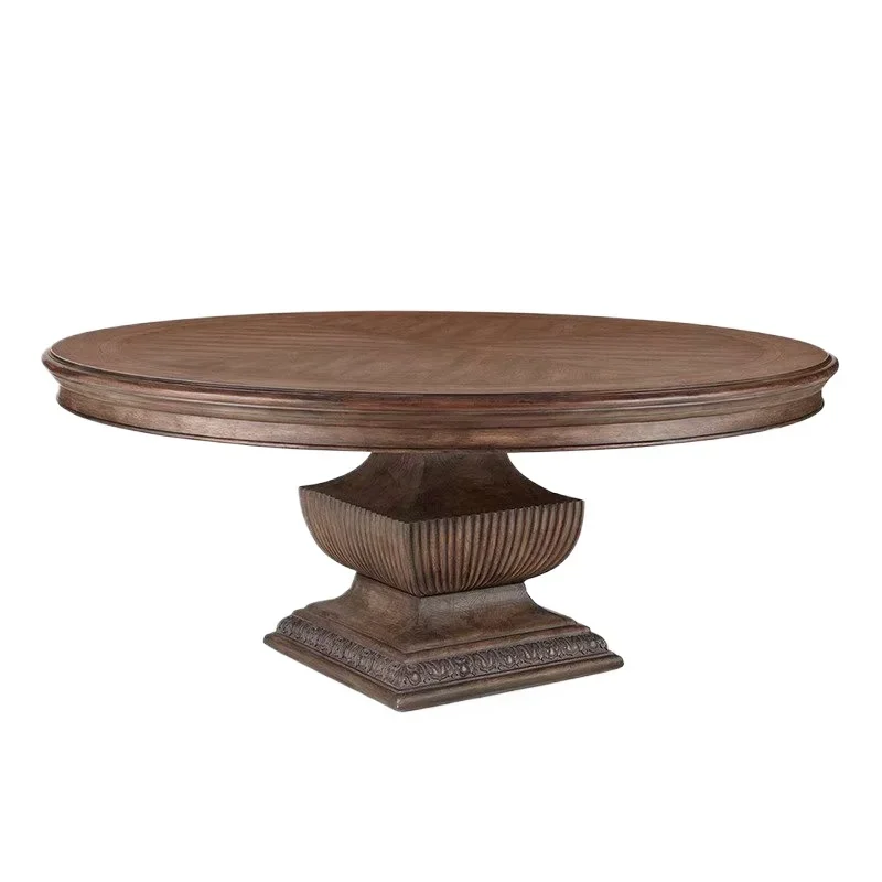 

Solid wood dining table and chair combination, American retro carved household six-person dining table