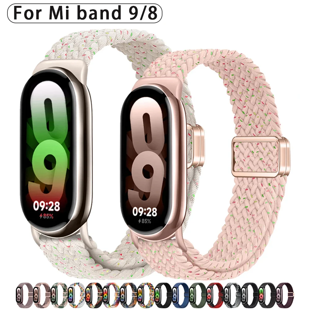 

Плетеный ремешок для Xiaomi Mi Band 8, эластичный нейлоновый ремешок для соло, регулируемые ремешки для часов, магнитная пряжка, браслет для Miband 8NFC