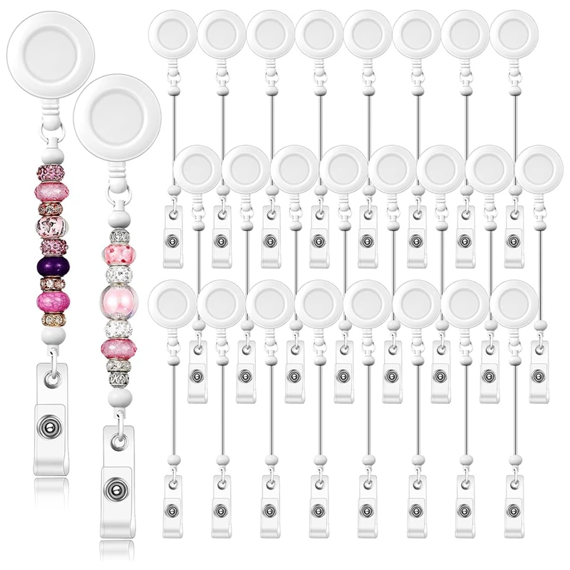 24 Stuks Beadable Badge Haspel Intrekbare Clips Houder Voor Kralen Bulk Blanco Bar Id Naam Badge Haspels Met Riem Clip