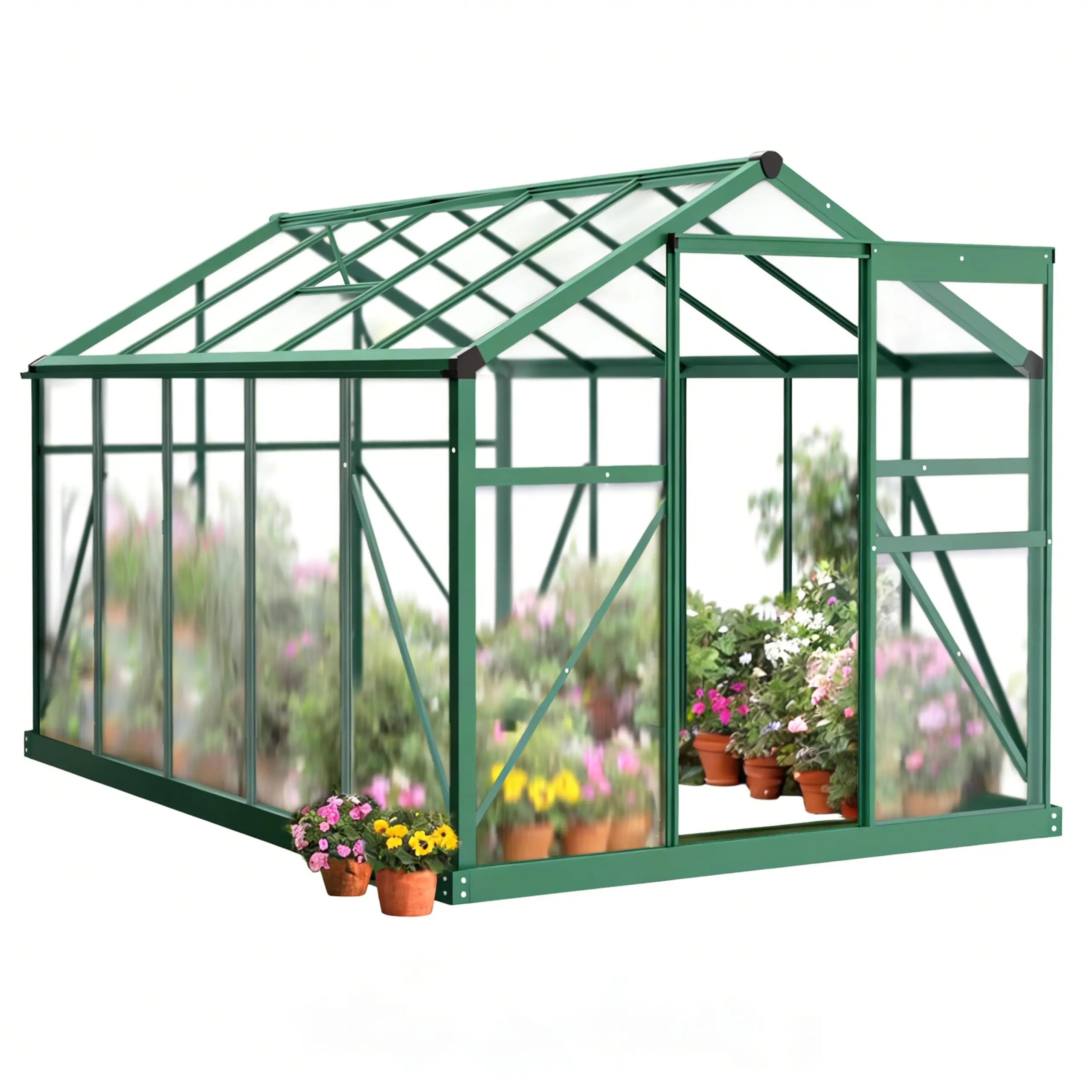 Greenhouse for Outdoors, Polycarbonate Heavy Duty Green House with Roof Vents for Winter, Aluminum Tunnel Large Walk-in