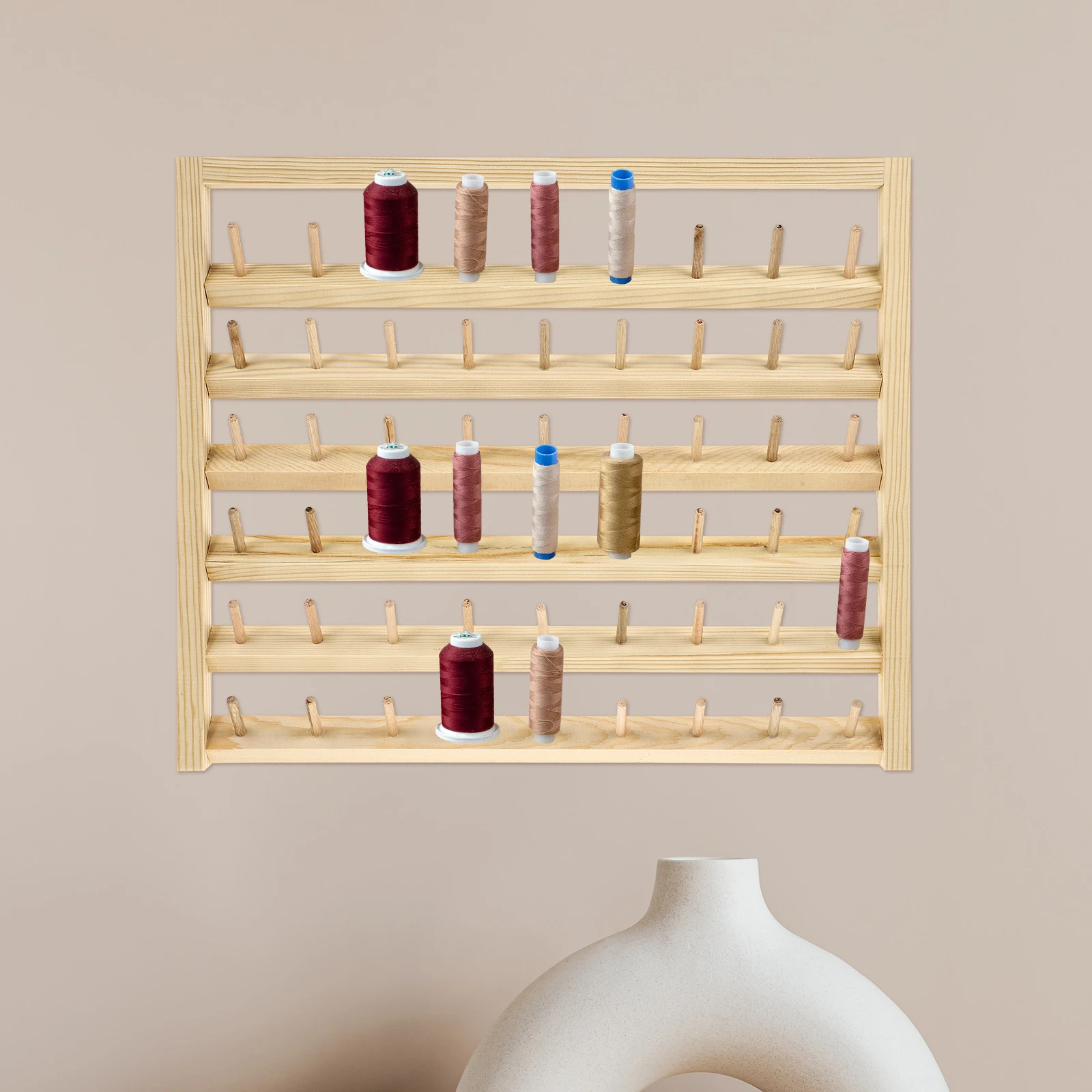 

Thread Storage Rack Wooden Wall-Mounted 54-Spool Sewing Thread Holder Organizer for Embroidery Quilting Knitting Crafts