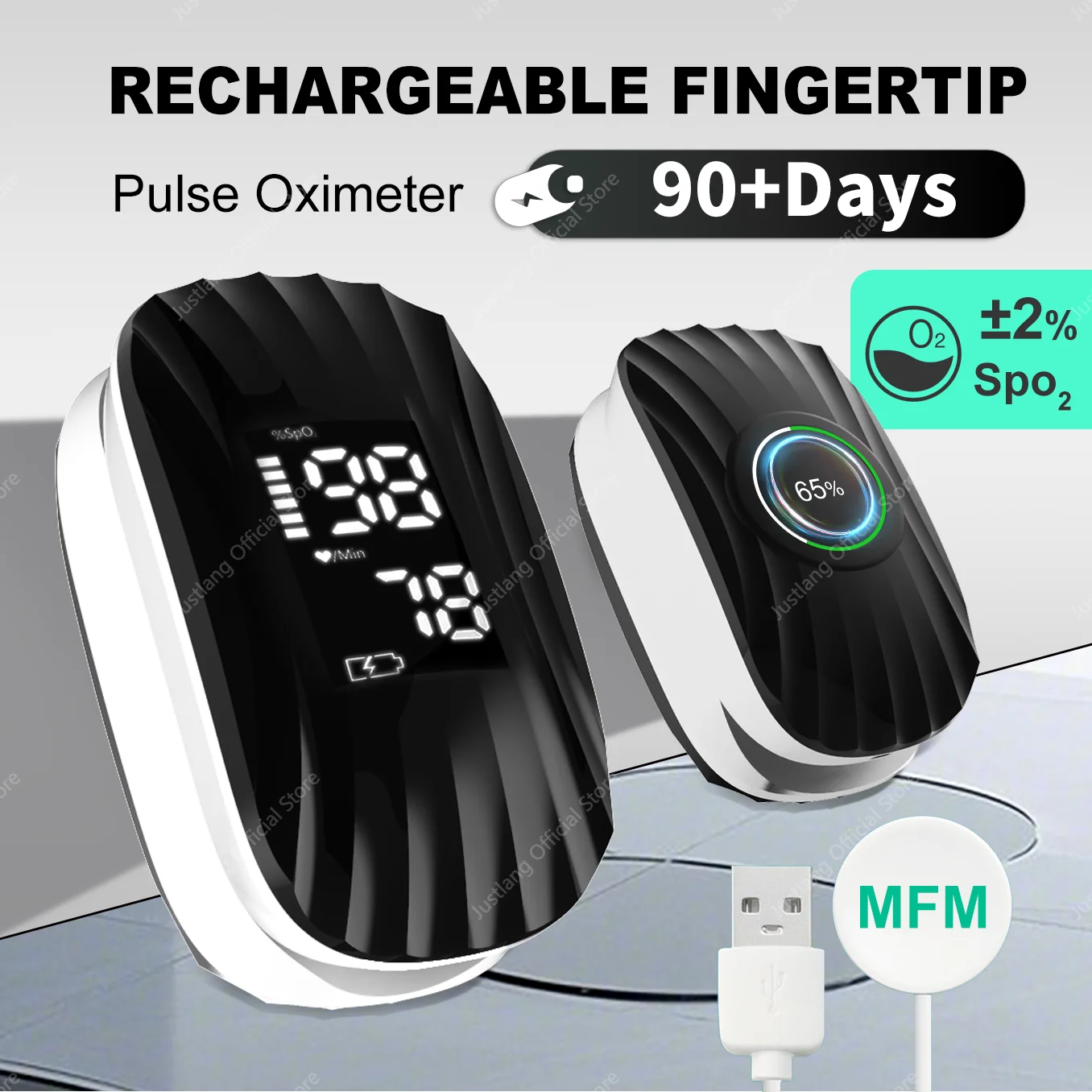 JUSTLANG Magnetic Radio Charging Oximeter Medical Strap Fingertip Pulse Oximeter Blood Oxygen Saturation Monitor Digital LE
