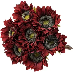 7PCS girasoli artificiali fiori di seta autunno Vintage bordeaux girasoli decorazioni per la casa festa di nozze Bulk Dark Center