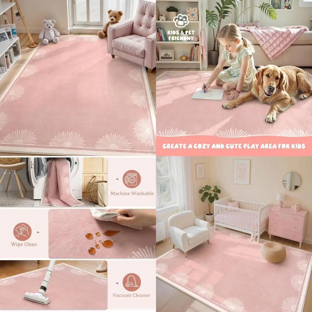 

Современные розовые коврики 5x7 для девочек-спальни, ультратонкий моющийся детский коврик для детской комнаты, мягкий коврик для гостиной с принтом солнца, бохо