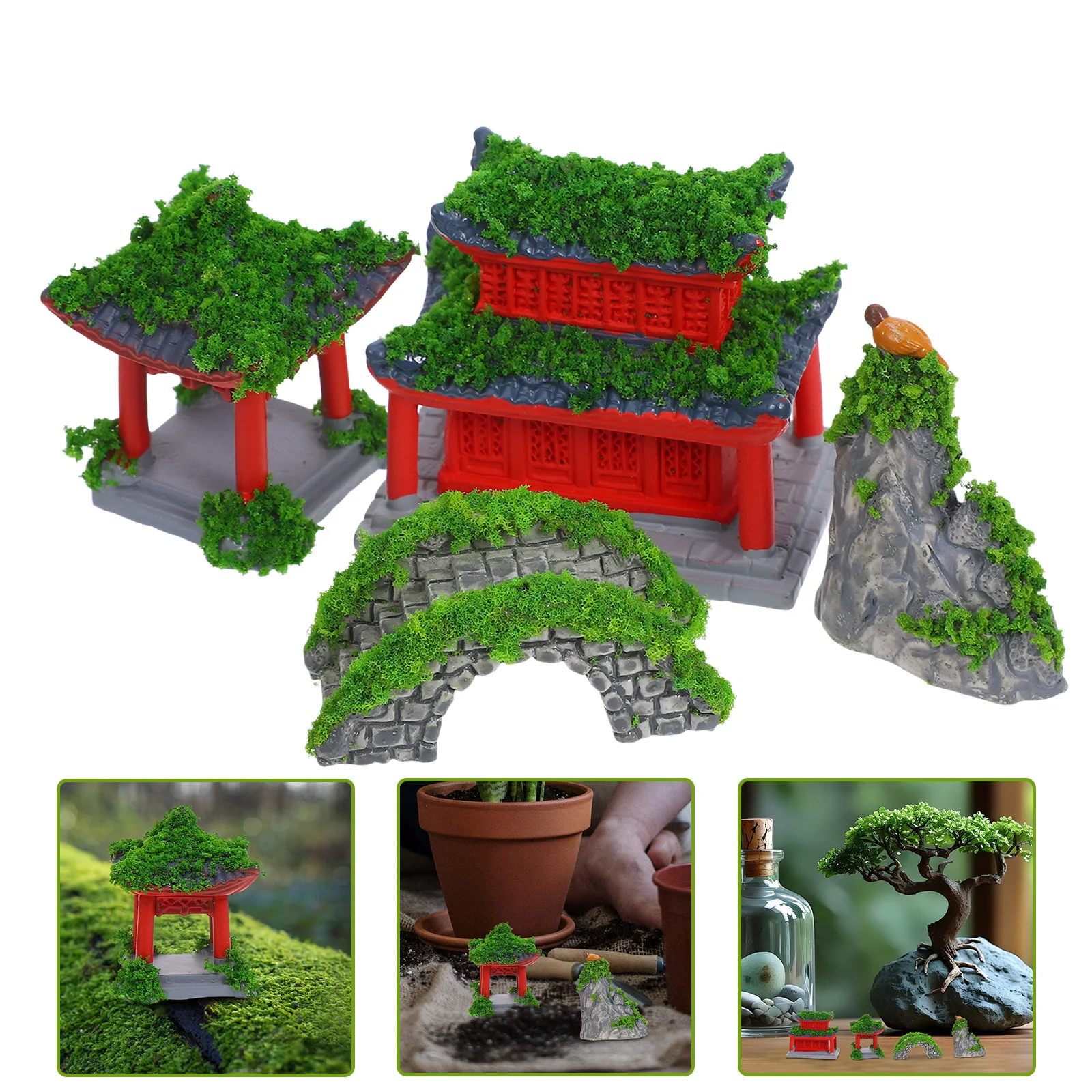 

6Pcs Micro Landscape Ancient Building Plastic Miniature Decoration Durable Garden Ornament for Aquarium Terrariums
