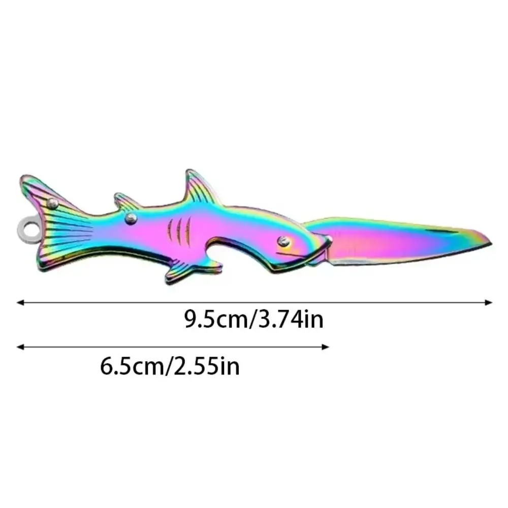 Durable Stainless Steel Portable Folding Cutter Keychain Shark Shaped Mini Fruit Cutter Colorful Safe Pocket Cutter Accessories