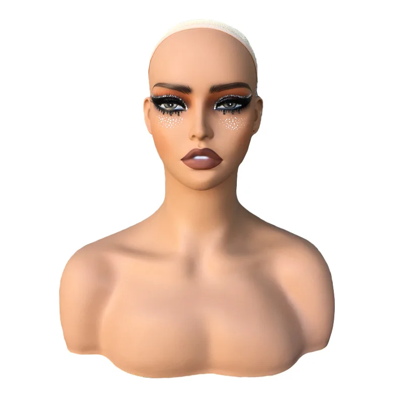 PVC Female Mannequin Head with Shoulder Dummy Head for Wigs and Necklace Display European and American Makeup Model Props