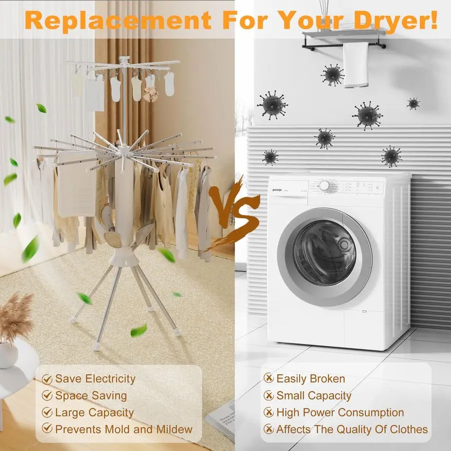 Drying Rack Foldable, 4Legged Portable Drying Rack Clothing with 20 Clips, Shoe Dryer Rack, Outdoor Laundry Drying Racks with 4