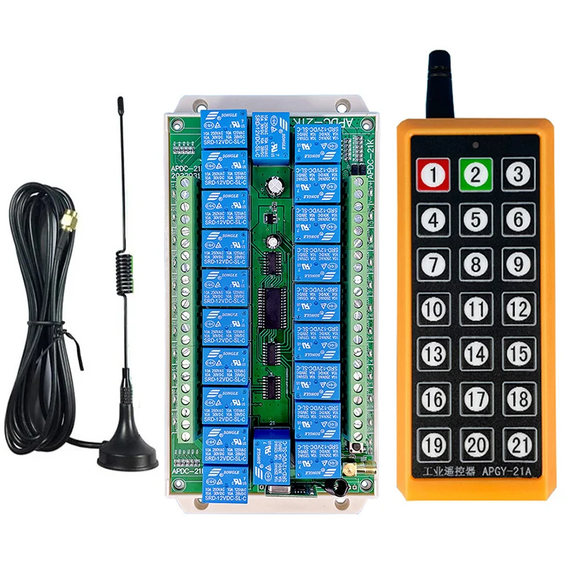 

2000m DC12V 24V 21CH 433MHz Relay RF Wireless Remote Control Switch Receiver Transmitter Suction Antenna For LED Light or Motor