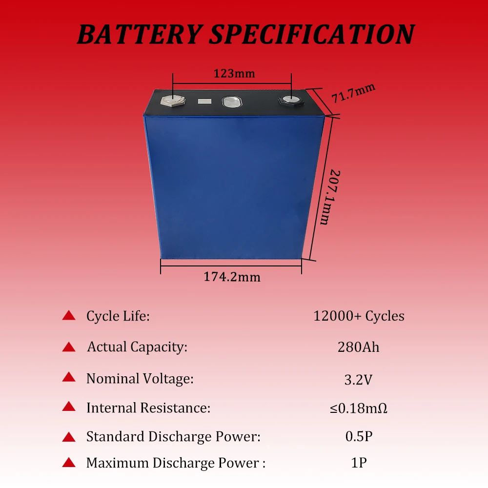 HAKADI قابلة للشحن 3.2 فولت 280 أمبير بطارية ليثيوم فوسفات الحديد شبه الصلبة 4-16 قطعة لتخزين الطاقة الشمسية قارب RV 12,000 دورة