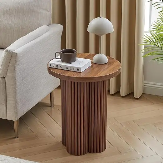 

Round luted End Table, 17.7'' Century ern Side Table, Circle Bede Tables Drink Table Wood Nightstand or Small Spaces, Living Roo