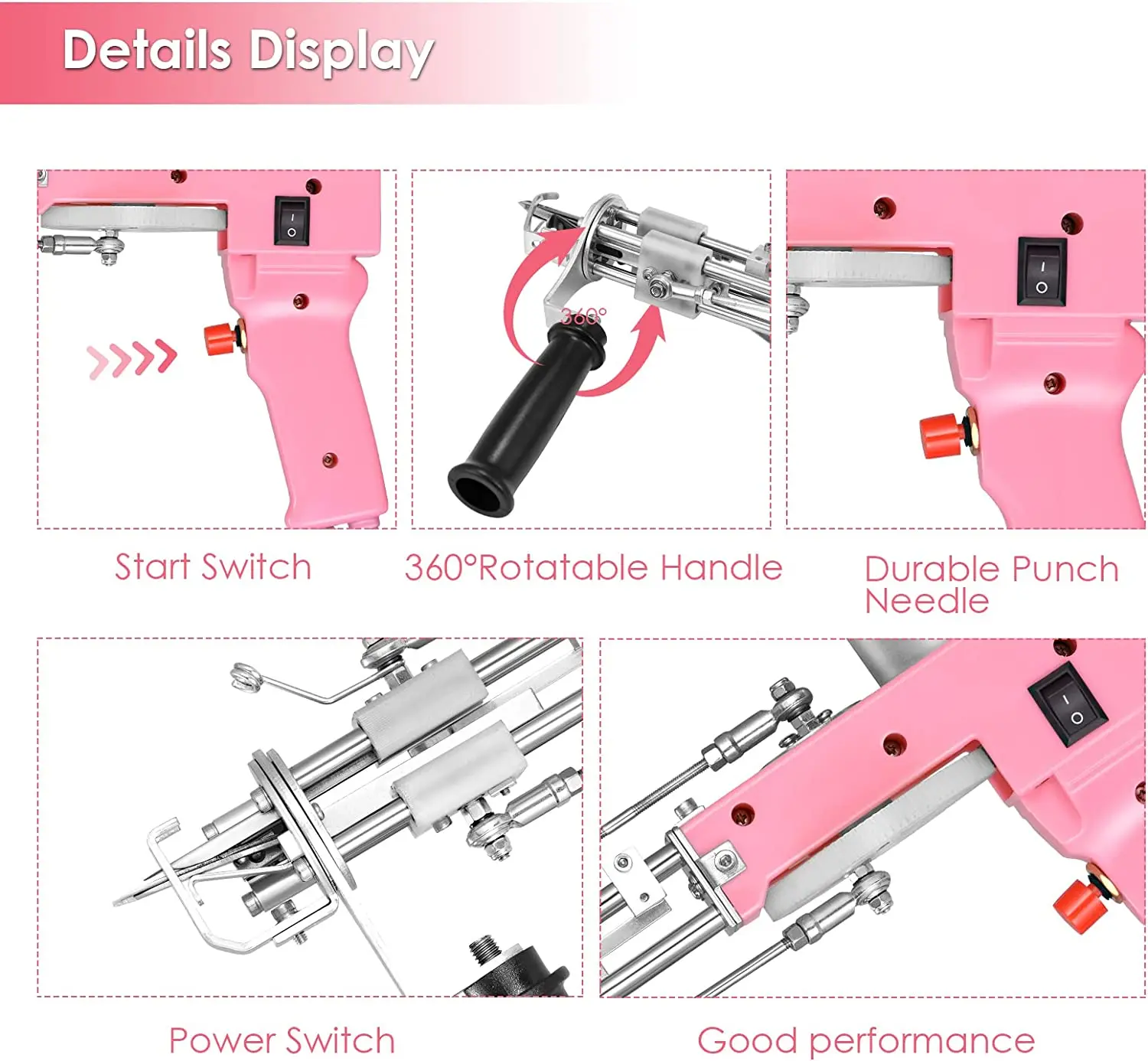 Electric Pink Tufting Gun, 2 in 1, Cut Pile and Loop Pile, Carpet Rug Guns for Weaving, Handmade Flocking Machine