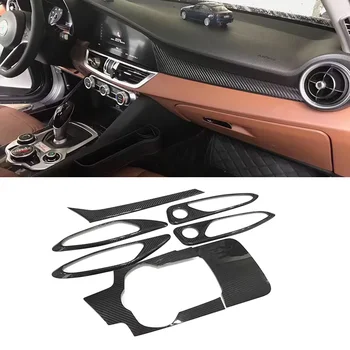 Carbon fibre center console transmission panel frame cover interior door handle frame sticker for Alfa Romeo Giulia 2015-2023