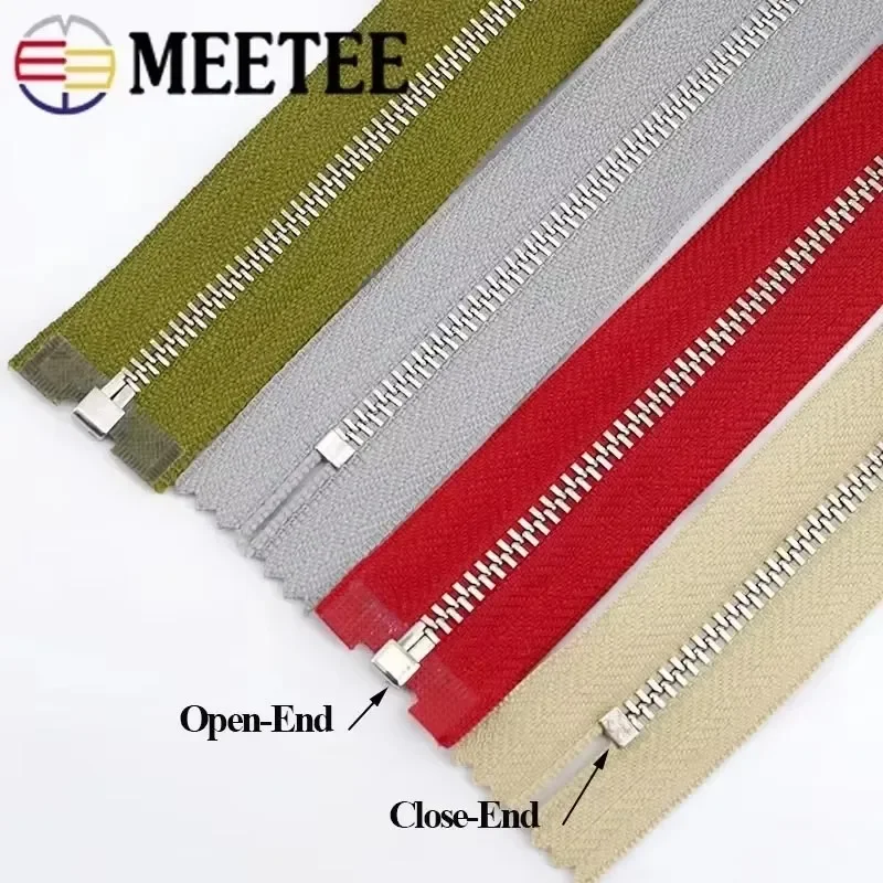 2/5Pc Meetee 3# Metal Zipper Close/Open End Gold Teeth Zip Closure Decor Zippers for Bag Jeans DIY Pants Placket Sewing Material