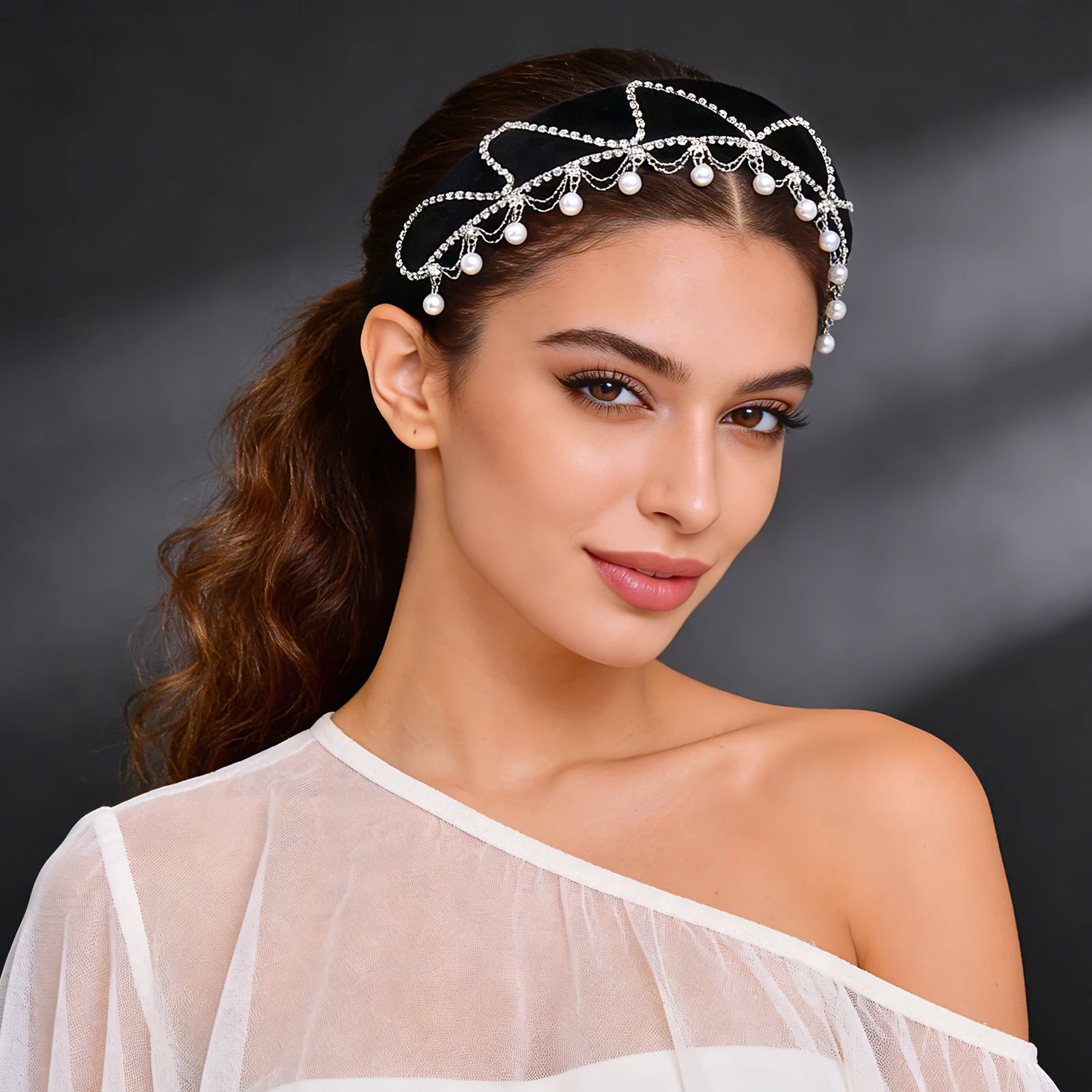

Vintage Pearl Fringe Headband Classic Design Foam Hairband Party Holiday Hair Accessory Women's Ethnic-Style Headwear SA37
