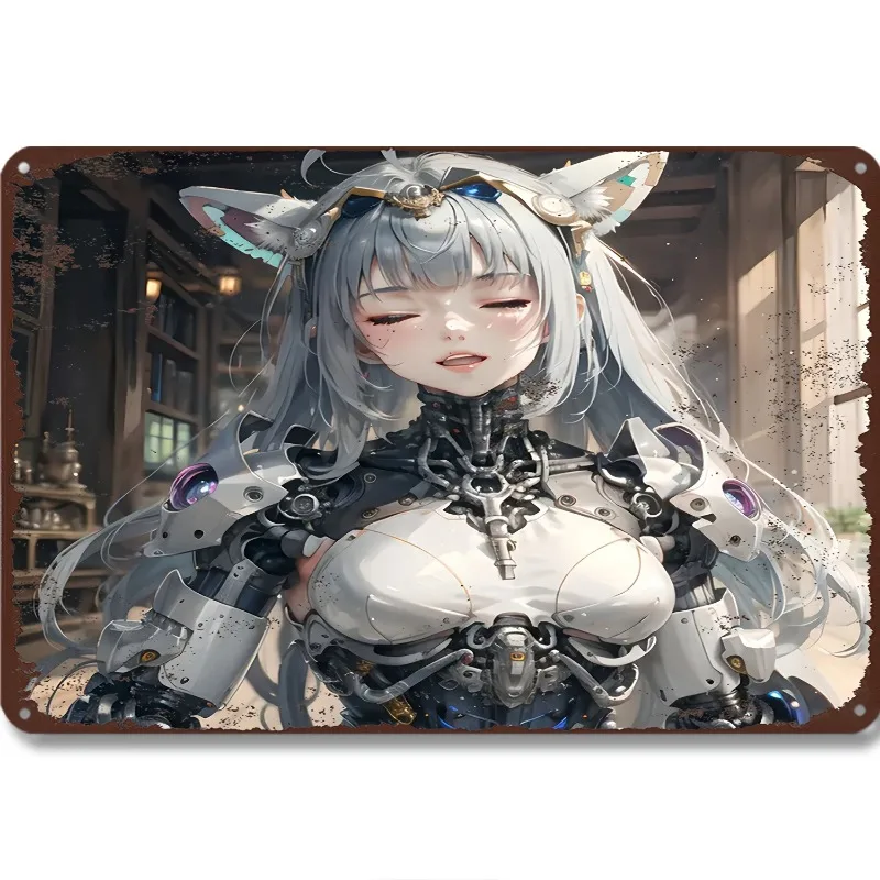 

Anime Girl Art Metal Tin Sign, 7.9x11.8"/11.8x17.7", Vintage Style Aluminum Wall Hanging Decor Plaque for Home, Living Room