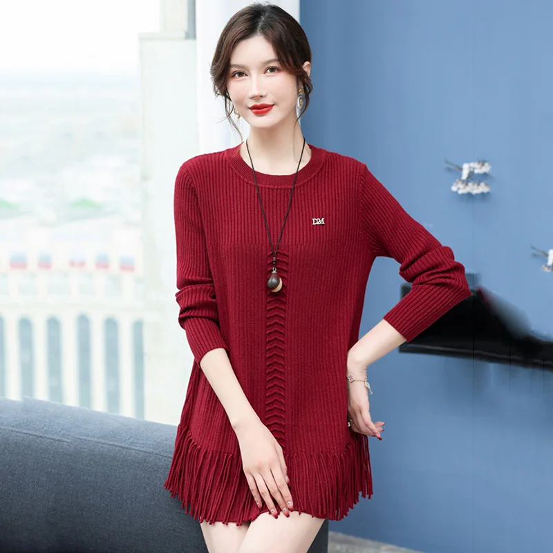 New Women Tassel Wool Sweater Autumn Winter Fashion O-Neck Long Sleeve Loose Knitted Tops Casual Plus Size Woolen Sweater