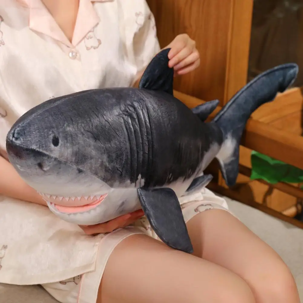 Plush Shark Doll 22" Realistic Grey Shark Pillow Soft Stuffed Animal Shark Cuddle Toy Unique Gift for Children