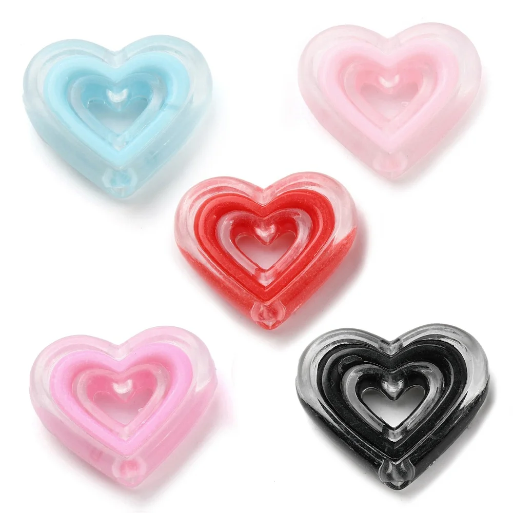 20pcs Hollow Out Heart Shaped Acrylic Beads Straight Hole Beads For Jewelry Making DIY Phone Chain Accessories