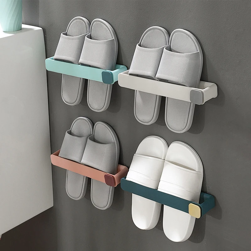 1Pc Wall Mounted Shoes Rack Space-saving Slippers Storage Holder Folding Bathroom Towel Rack Bathroom Accessories