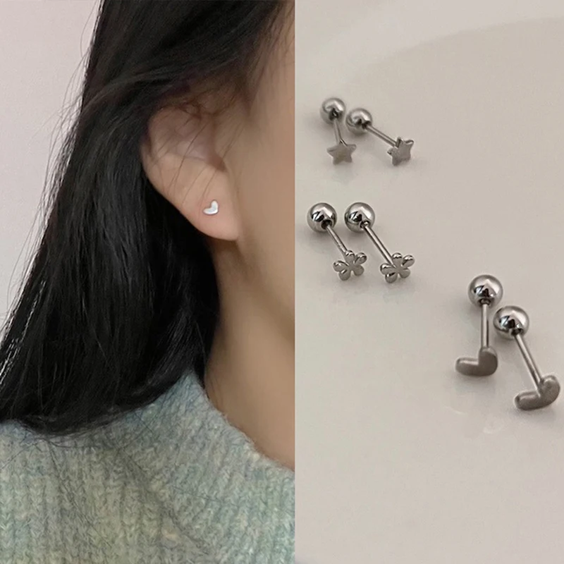 1Pair Tiny Minimalist Silver Plated Stud Earrings for Women Ear Bone Nail Cartilage Earring Spiral Stud Jewelry Gifts