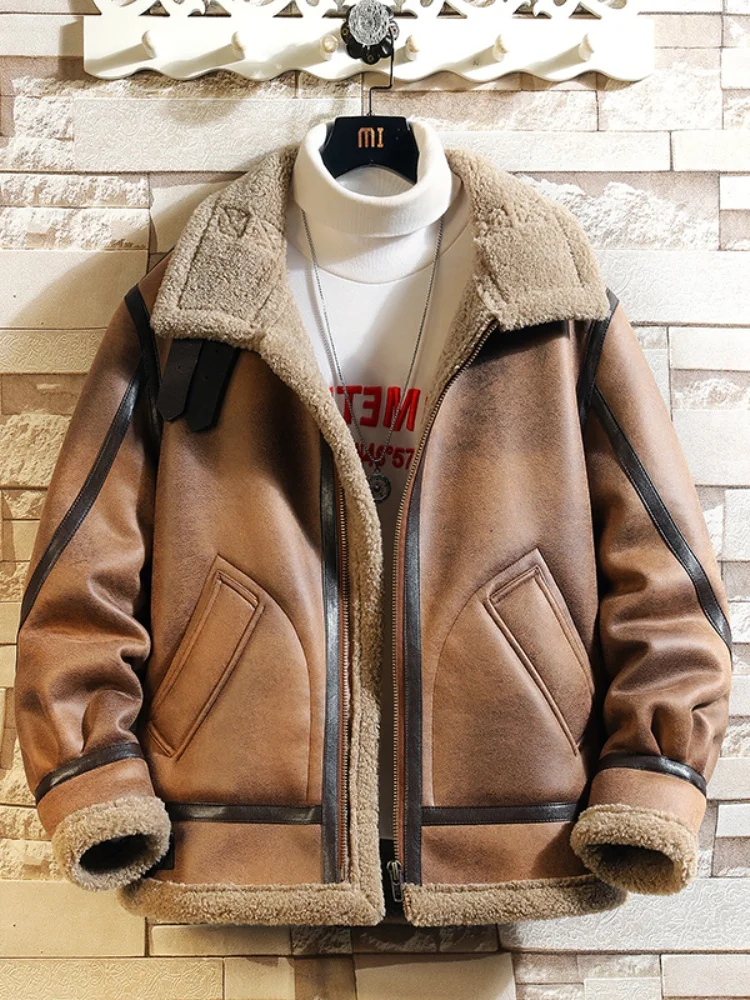 

Мужская зимняя парка из овечьей шерсти с утепленной подкладкой, кожаная и меховая, новая коллекция 2024 года, молодежный стиль
