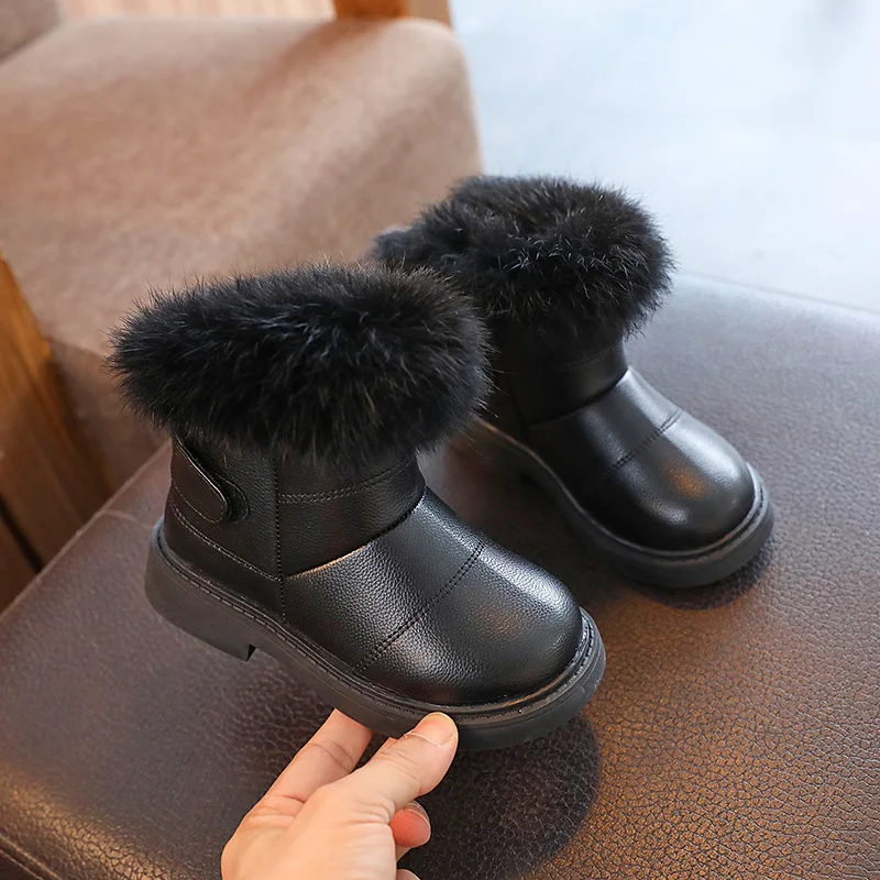 Children Snow Boots 2023 PU Leather Waterproof Girls Boots Boys Fashion Non-slip Winter Boots Warm Plush Kids Shoes Zapatos Niña