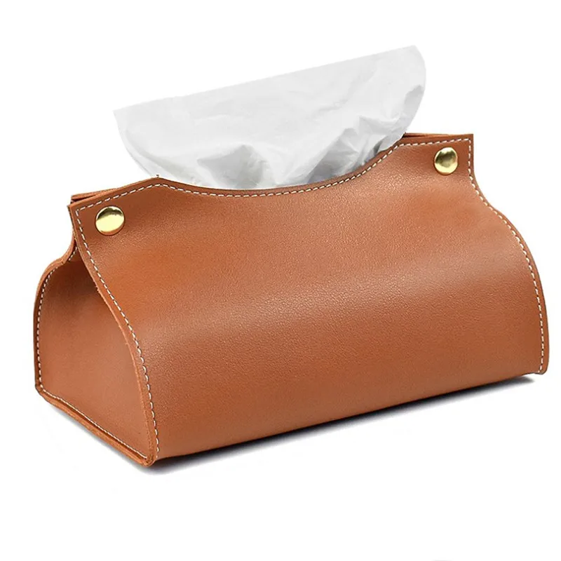 Tissue Box Halter Hause Wohnzimmer Kaffee Tisch Desktop Einfache Serviette Box Küche Lagerung Papier Box PU Leder Organisatoren – Detail 11