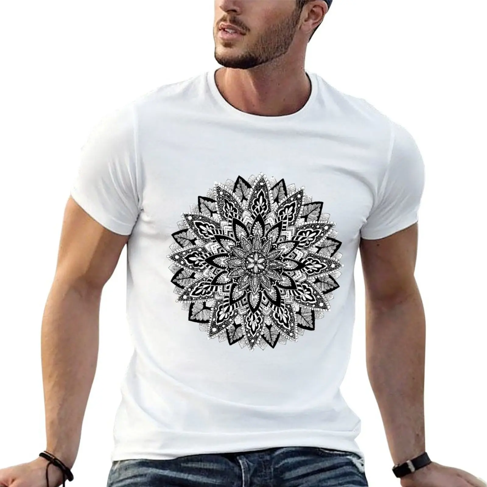

Flower Mandala Black and White T-Shirt man t shirt luxury t shirt man cotton T-Shirt