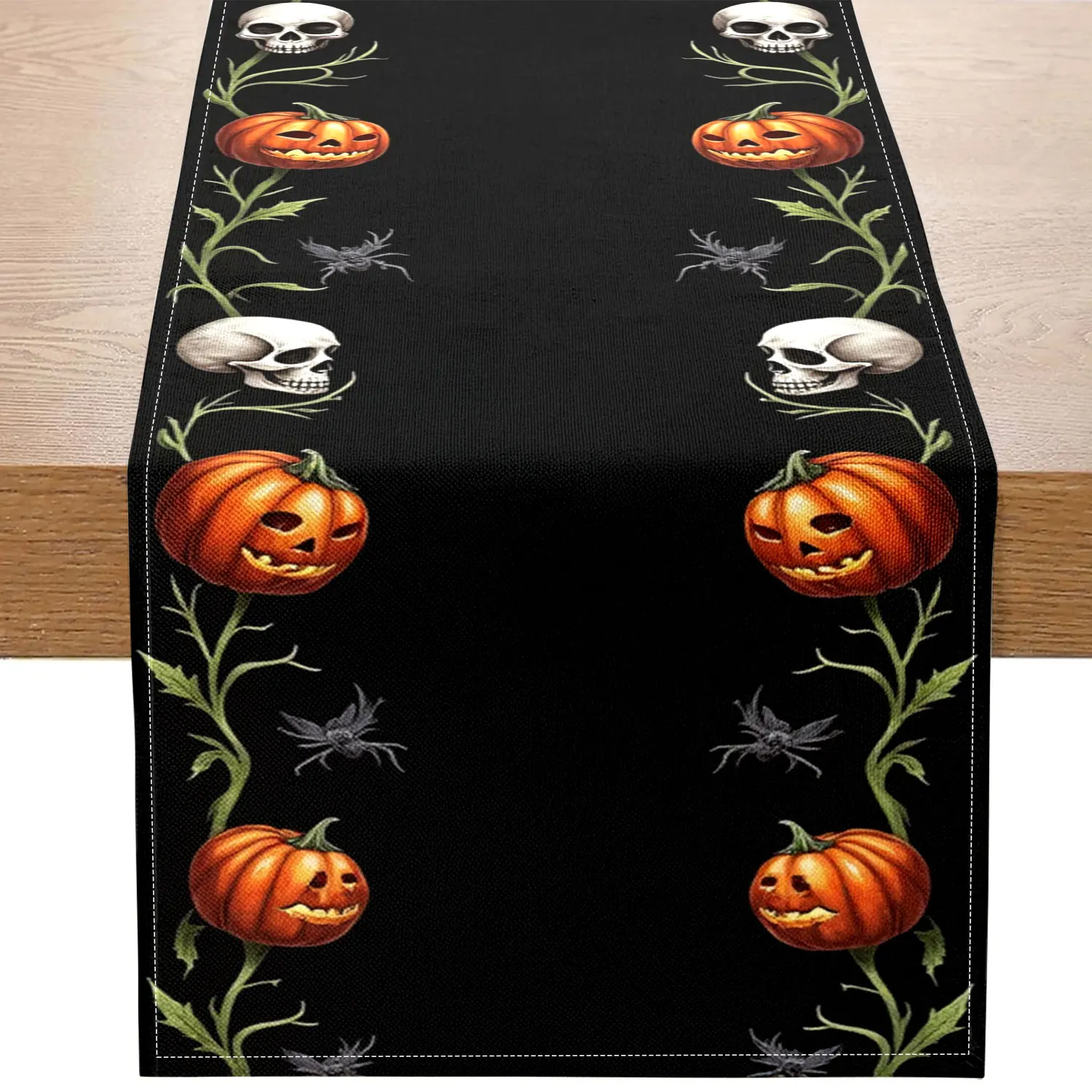 1 Piece Halloween-Themed Table Runner, Featuring Vine Manes, Pumpkins, Bats, and Skull Patterns, Suitable for Halloween Parties and Holiday Decorations