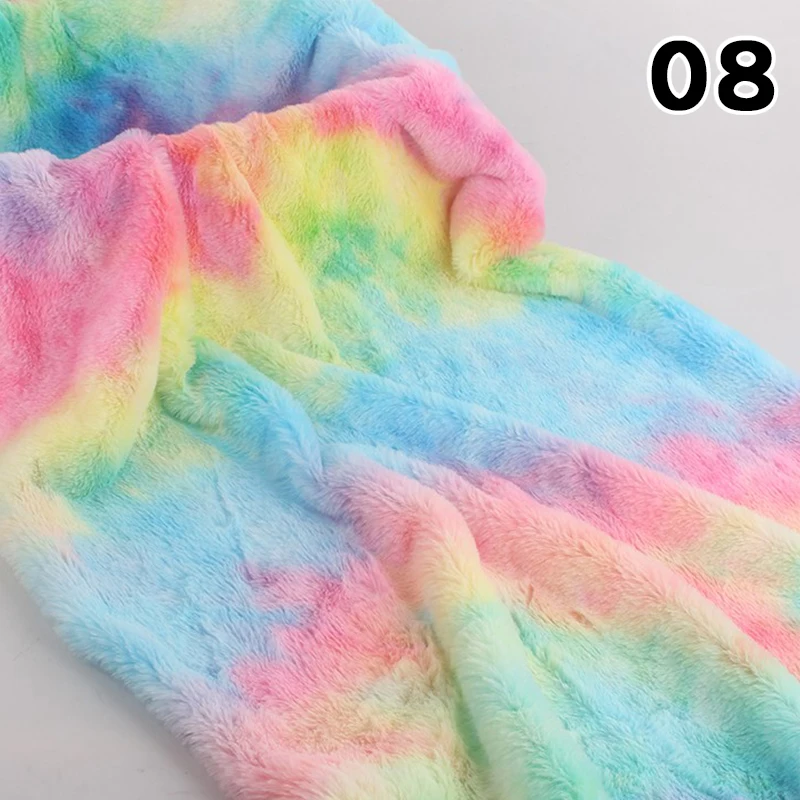 50x160cm Tie Dye Faux Rabbit Plush Fur Fabric Gradient Smooth Soft Rainbow Cloth For Diy Sewing Garments Dolls Clothes Hat Scarf
