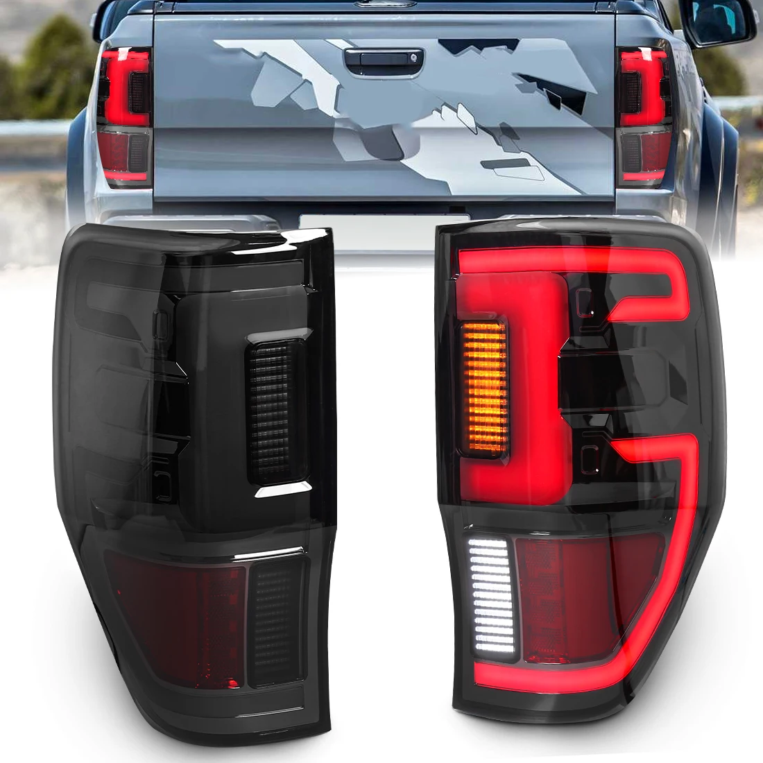 

Для Ford Ranger 2012-2021 светодиодный задний фонарь указателя поворота стоп-сигнал дымчатый или красный задний фонарь запуска анимации фонарь заднего хода
