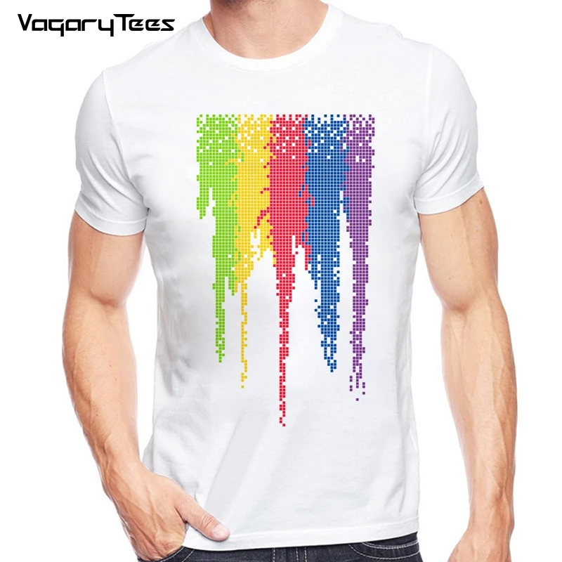 VagaryTees Creative Colors Rainbow Pixel Dripping T-Shirt men Printing T Shirt Novelty O-Neck Short Sleeve Tops Tee