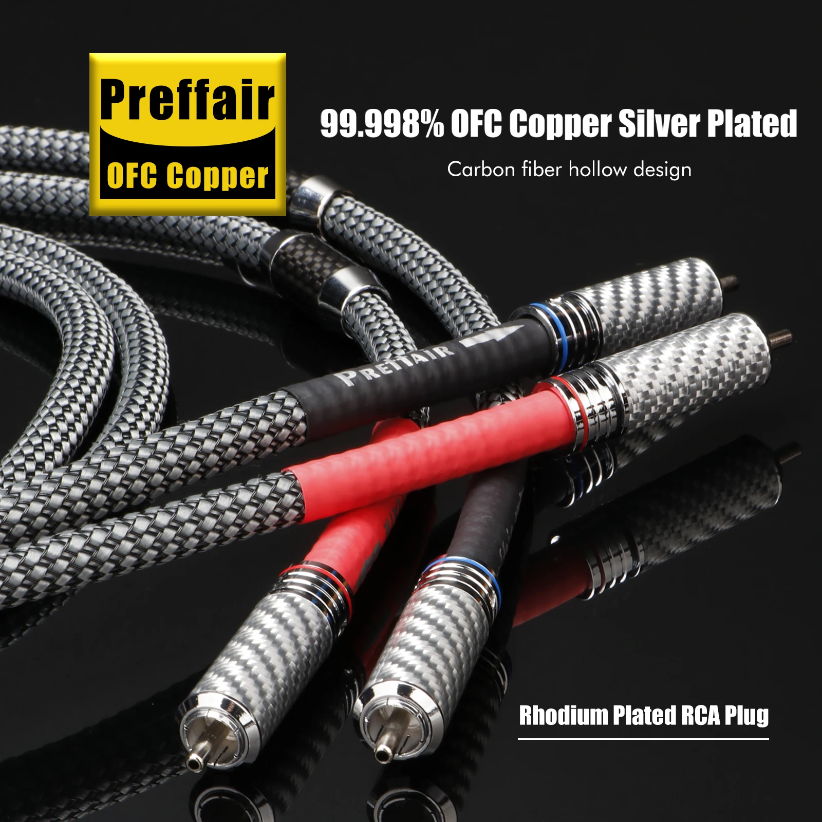 1 Pair Preffair X404R1720 RCA Audio Interconnect Cables with Rhosdium Plated RCA Carbon Fiber Plug Connector