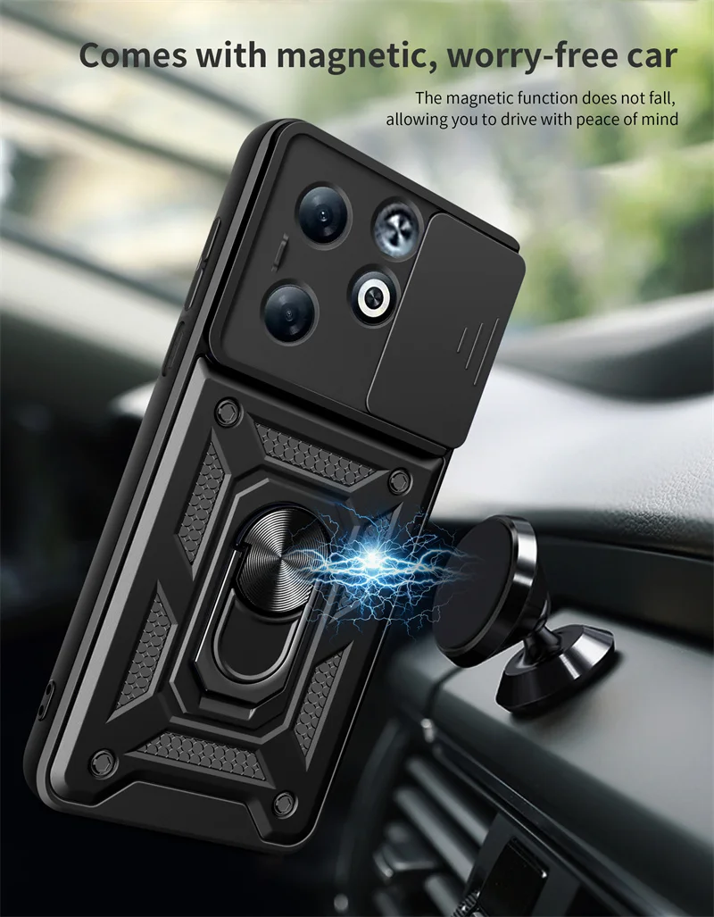 Funda For infinix Smart 8 Pro Case Slide Camera Protect Armor Phone Case for infinix Smart 8 Plus Car Magnetic Holder Ring Cover